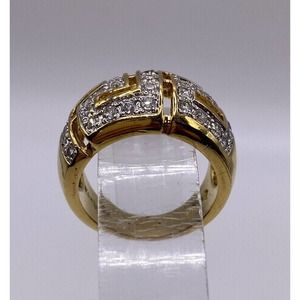 Sterling Silver 925 Gold Tone White Stones Wide Ring Size 8.5 Sined Canada